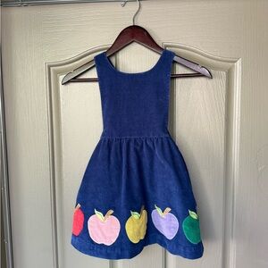 Mini Boden Apple Appliqué Corduroy Pinafore Dress 4-5Y Kids Navy Blue